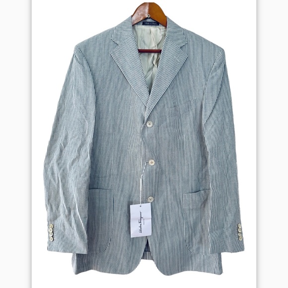 Salvatore Ferragamo Other - Authentic beige blue suit by Salvatore Ferragamo. Pinstripe detail size 547R